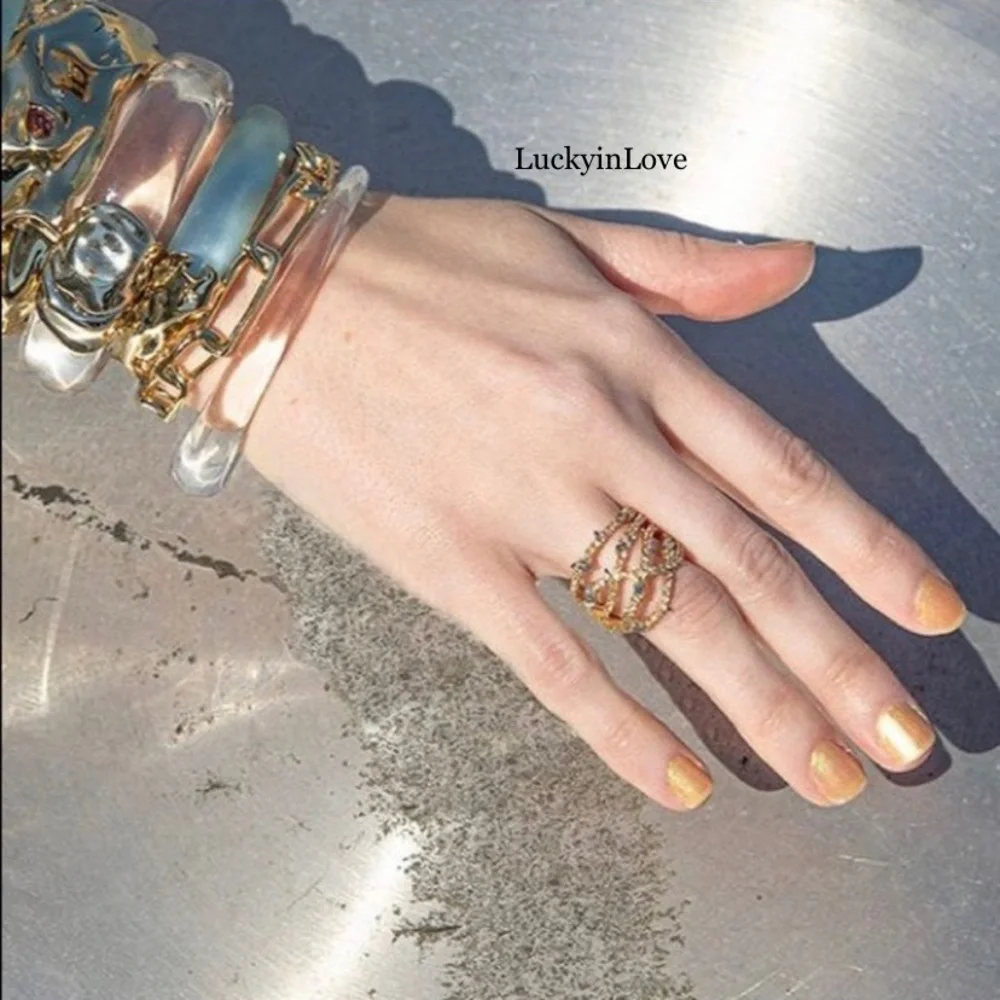 ALEXIS BITTAR • Gold Orbiting Crystal Encrusted  Thorny Lace Ring Size 6